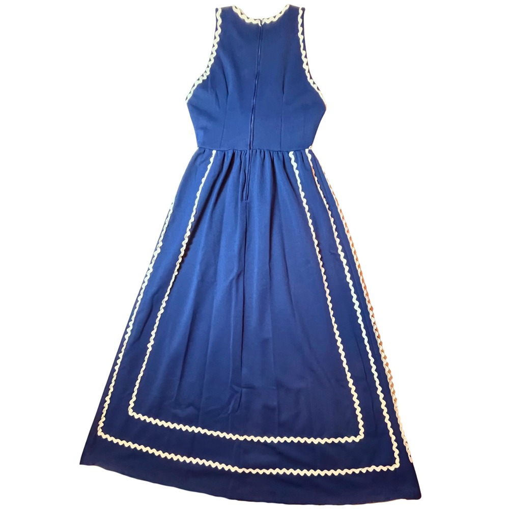 Vintage 60s 70s Navy Blue Maxi Dress Size S MCM Mod Festival Prairie Folk Gothic